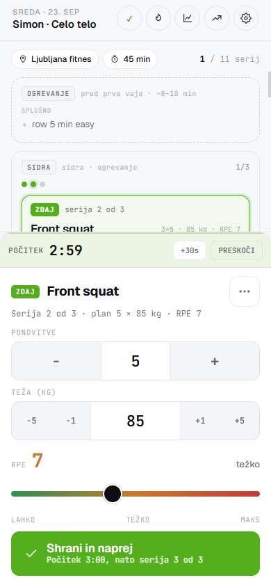Današnji trening z ogrevanjem