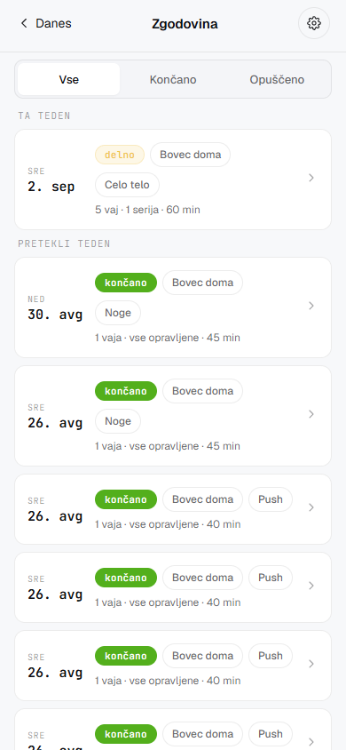 Zgodovina treningov